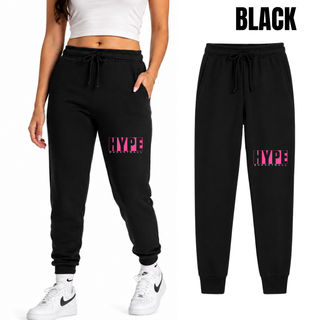 Hype Basketball Boxed Core Fleece Joggers in Black with pink and black boxed HYPE Basketball design on the leg