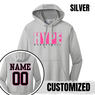 Hype Basketball Boxed Performance Fleece Hoodie in Silver with personalized name and number on the back