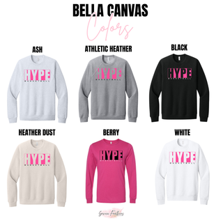 Hype Basketball Boxed Top Bella Canvas color options, Ash, Athletic Heather, Black, Heather Dust, Berry, and White