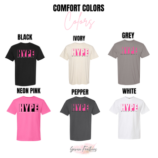 Hype Basketball Boxed Top Comfort Colors options, Black, Ivory, Grey, Neon Pink, Pepper, and White