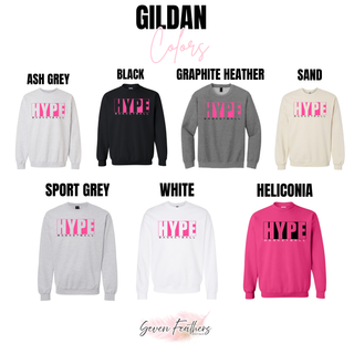 Hype Basketball Boxed Top Gildan color options, Ash Grey, Black, Graphite Heather, Sand, Sport Grey, White, and Heliconia