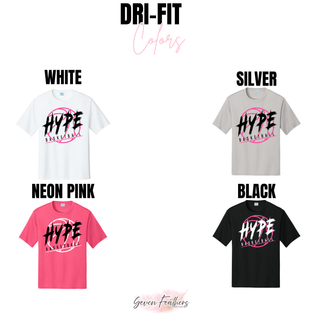 Hype Basketball Dri-Fit Performance Tee color options: White, Silver, Neon Pink, and Jet Black