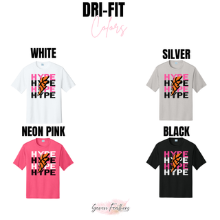 Hype Basketball Lightning Bolt Dri-Fit Performance Tee color options in white, silver, neon pink, and black