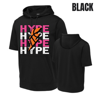 Hype Basketball Lightning Bolt Fleece Short Sleeve Hooded Pullover in black, front and back