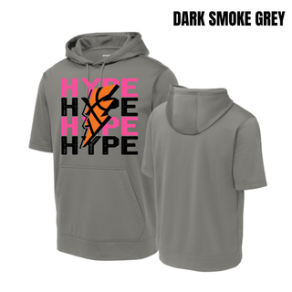 Hype Basketball Lightning Bolt Fleece Short Sleeve Hooded Pullover in dark smoke grey, front and back
