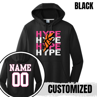 Hype Basketball Lightning Bolt Performance Fleece Hoodie in black with name and number personalization on the back