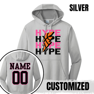 Hype Basketball Lightning Bolt Performance Fleece Hoodie in silver with name and number personalization on the back