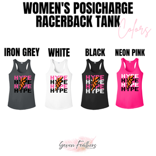 Hype Basketball Lightning Bolt Women's PosiCharge Racerback Tank color options in iron grey, white, black, and neon pink