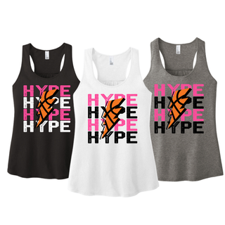 Hype Basketball Lightning Bolt Women's Racerback Tanks in Black, White, and Grey Frost