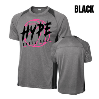 Hype Basketball Logo Colorblock Contender Top in grey heather with black accents, front and back view