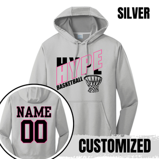Hype Basketball Net Performance Hoodie in Silver, Customized with Name and Number
