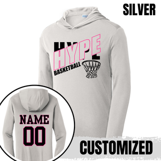 Hype Basketball Net PosiCharge Competitor Hoodie in Silver, Customized with Name and Number