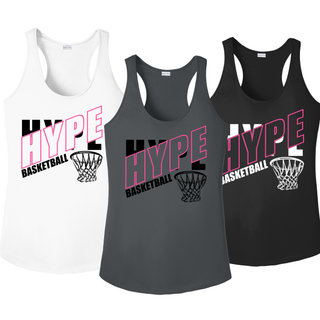 Hype Basketball Net Women's PosiCharge Racerback Tank in White, Iron Grey, and Black