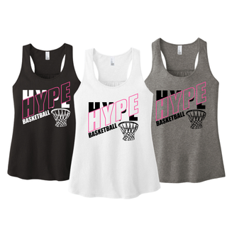 Hype Basketball Net Women's Racerback Tanks in Black, White, and Grey Frost