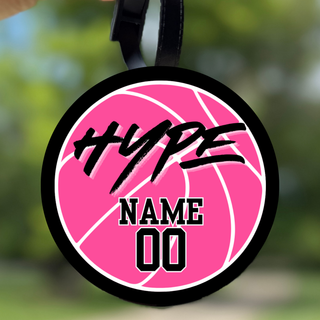 Hype Basketball Personalized Bag Tag in pink, with Name and 00 personalization example