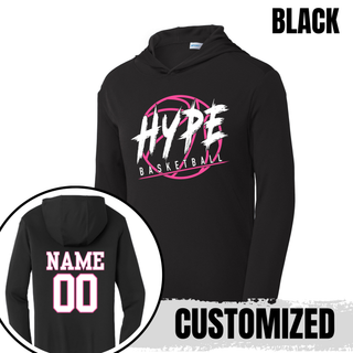 Hype Basketball Personalized PosiCharge Competitor Hoodie in black with HYPE BASKETBALL logo front and personalized name and number on back