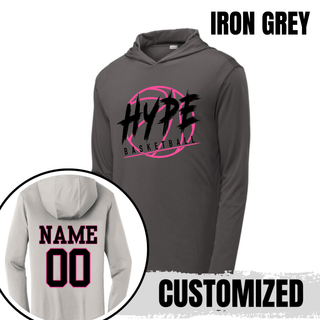 Hype Basketball Personalized PosiCharge Competitor Hoodie in iron grey with HYPE BASKETBALL logo front and personalized name and number on back