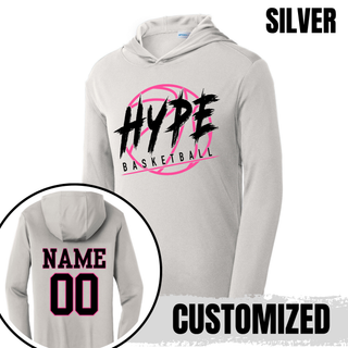 Hype Basketball Personalized PosiCharge Competitor Hoodie in silver with HYPE BASKETBALL logo front and personalized name and number on back