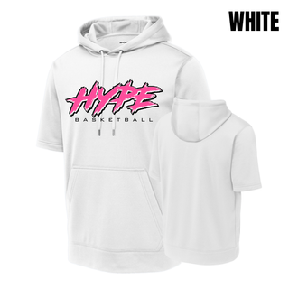 Hype Basketball Script Fleece Short Sleeve Hooded Pullover in White, front and back