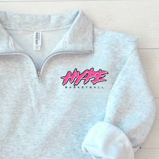 Hype Basketball Script NuBlend Fleece Quarter-Zip graphic closeup in Ash Grey