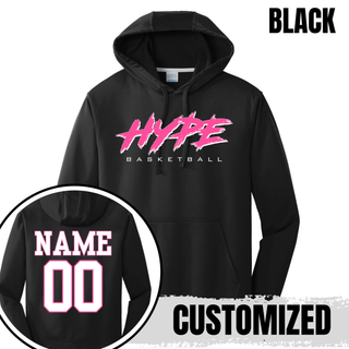Hype Basketball Script Performance Hoodie in Black, personalized with name and number on back