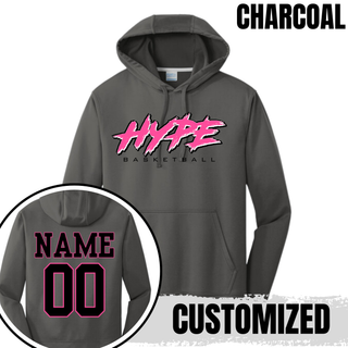 Hype Basketball Script Performance Hoodie in Charcoal, personalized with name and number on back