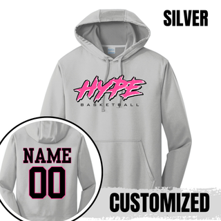 Hype Basketball Script Performance Hoodie in Silver, personalized with name and number on back