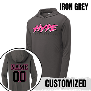 Hype Basketball Script PosiCharge Competitor Hoodie in Iron Grey, personalized with name and number on back
