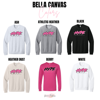 Hype Basketball Script Top Bella Canvas Colors, Ash, Athletic Heather, Black, Heather Dust, Berry, and White