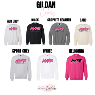 Hype Basketball Script Top Gildan Colors, Ash Grey, Black, Graphite Heather, Sand, Sport Grey, White, and Heliconia