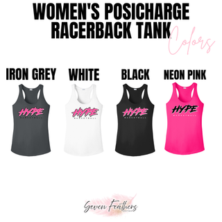 Hype Basketball Script Women's PosiCharge Racerback Tank in Iron Grey, White, Black, and Neon Pink