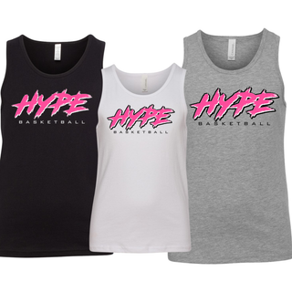 Hype Basketball Script Youth Jersey Tank in Black, White, and Athletic Heather Grey