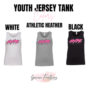 Hype Basketball Script Youth Jersey Tank in White, Athletic Heather Grey, and Black