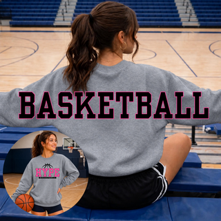 Hype Basketball Varsity Oversized Crewneck - Sport Grey, back with oversized BASKETBALL lettering