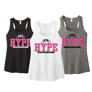 Hype Basketball Varsity Women's Racerback Tanks in Black, White, and Grey Frost