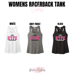 Hype Basketball Varsity Women's Racerback Tank color options in White, Grey Frost, and Black