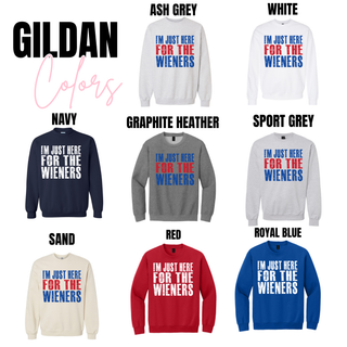 Wieners crewneck in ash grey, white, navy, graphite heather, sport grey, sand, red, and royal blue from Gildan
