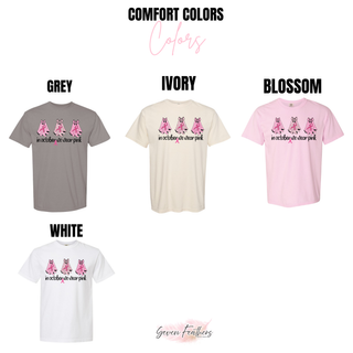 comfort colors tee in grey ivory blossom and white with pink ribbon ghost design, color chart
