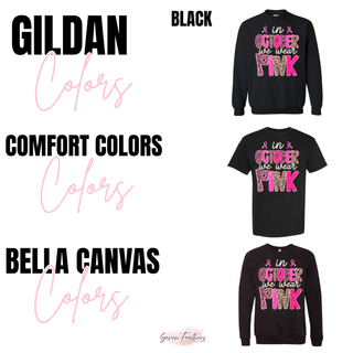 In October We Wear Pink Leopard Top shown in black on Gildan, Comfort Colors, and Bella Canvas blanks