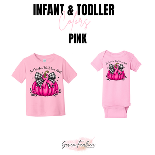 In October We Wear Pink Pumpkin Ribbon Top infant and toddler color option in pink