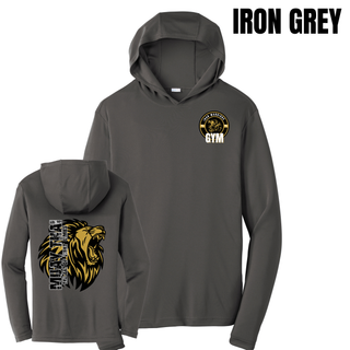 Iron Warriors Gym Art of Eight Limbs PosiCharge Hooded Pullover in Iron Grey, front and back
