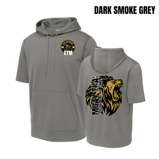 Iron Warriors Gym Art of Eight Limbs Short Sleeve Hooded Pullover in Dark Smoke Grey, front and back
