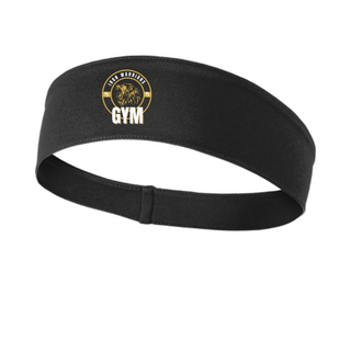 Black performance headband with the Iron Warriors Gym lion crest on the front
