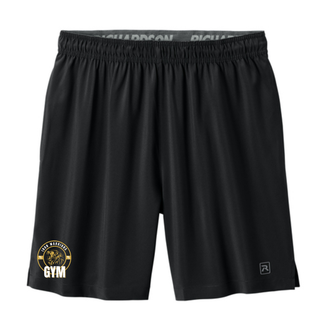 Black Barrage stretch woven training shorts with the Iron Warriors Gym logo on the leg.
