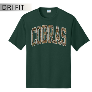 Jackson Heights Camo Cobras Dri-Fit Performance Top in Dark Green with camo COBRAS wordmark
