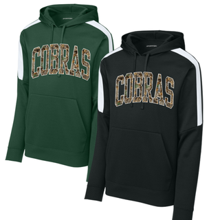 Jackson Heights Camo Cobras Fan Favorite Hoodie in Forest Green with camo COBRAS wordmark