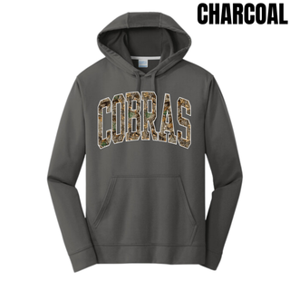 Jackson Heights Camo Cobras Performance Fleece Hoodie in Charcoal with camo COBRAS wordmark