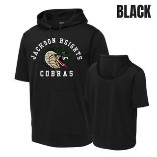 Jackson Heights Cobras Arched Logo Fleece Short Sleeve Hooded Pullover in black