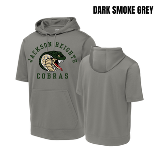 Jackson Heights Cobras Arched Logo Fleece Short Sleeve Hooded Pullover in dark smoke grey