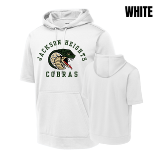 Jackson Heights Cobras Arched Logo Fleece Short Sleeve Hooded Pullover in white